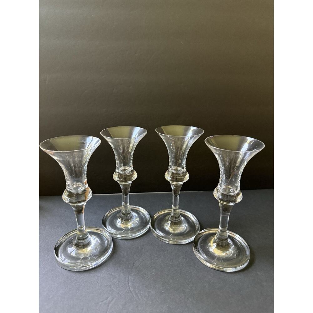 Vintage MCM Wine Glass Stem Set (4) Clear Classic Barware Cocktail Modernist